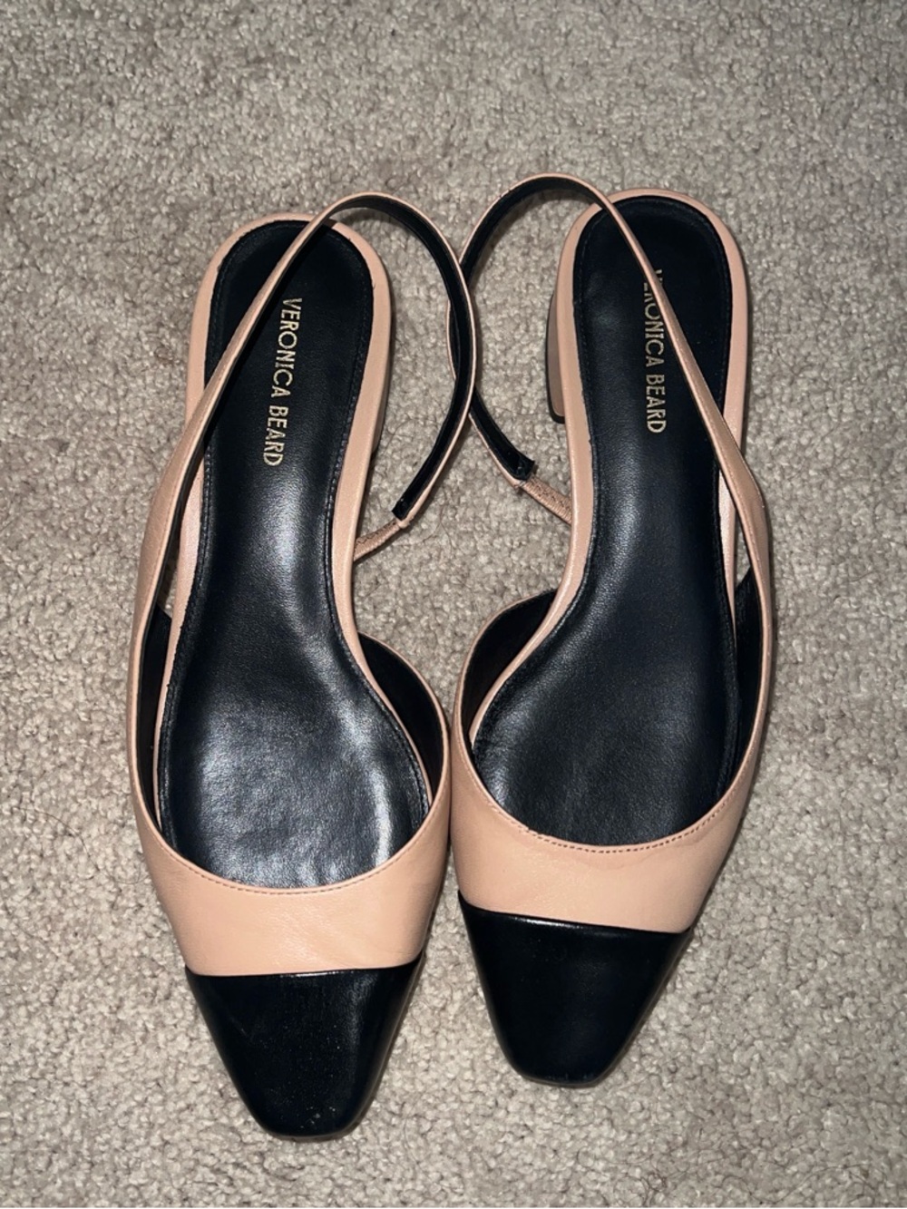 Veronica Beard Two-Tone Nude and Black Slingback Flats